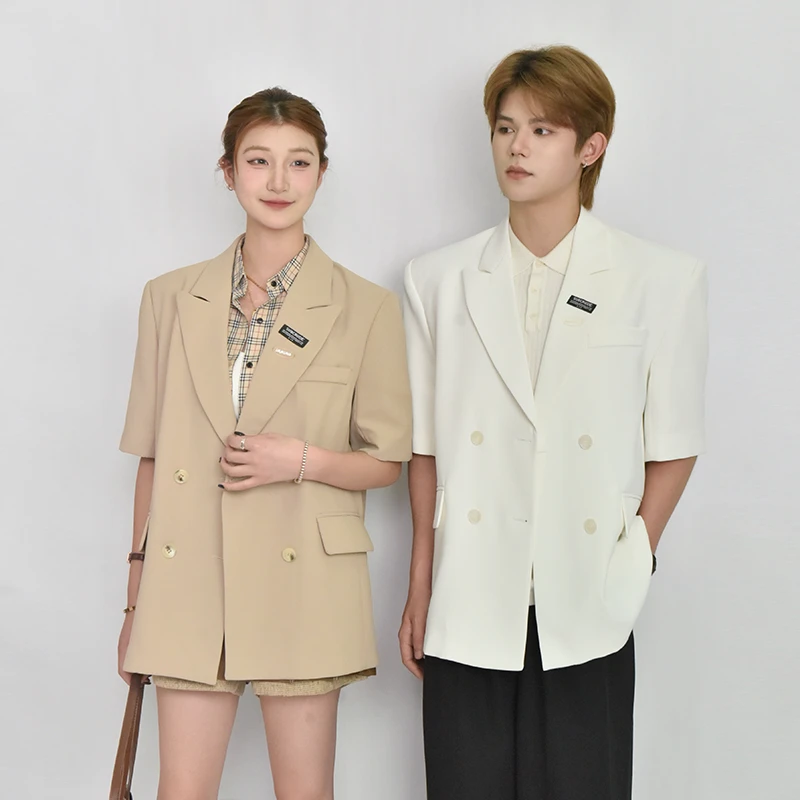 【工厂尾单】短袖西装外套时尚复古气质宽松男女春秋款炸街薄款西服