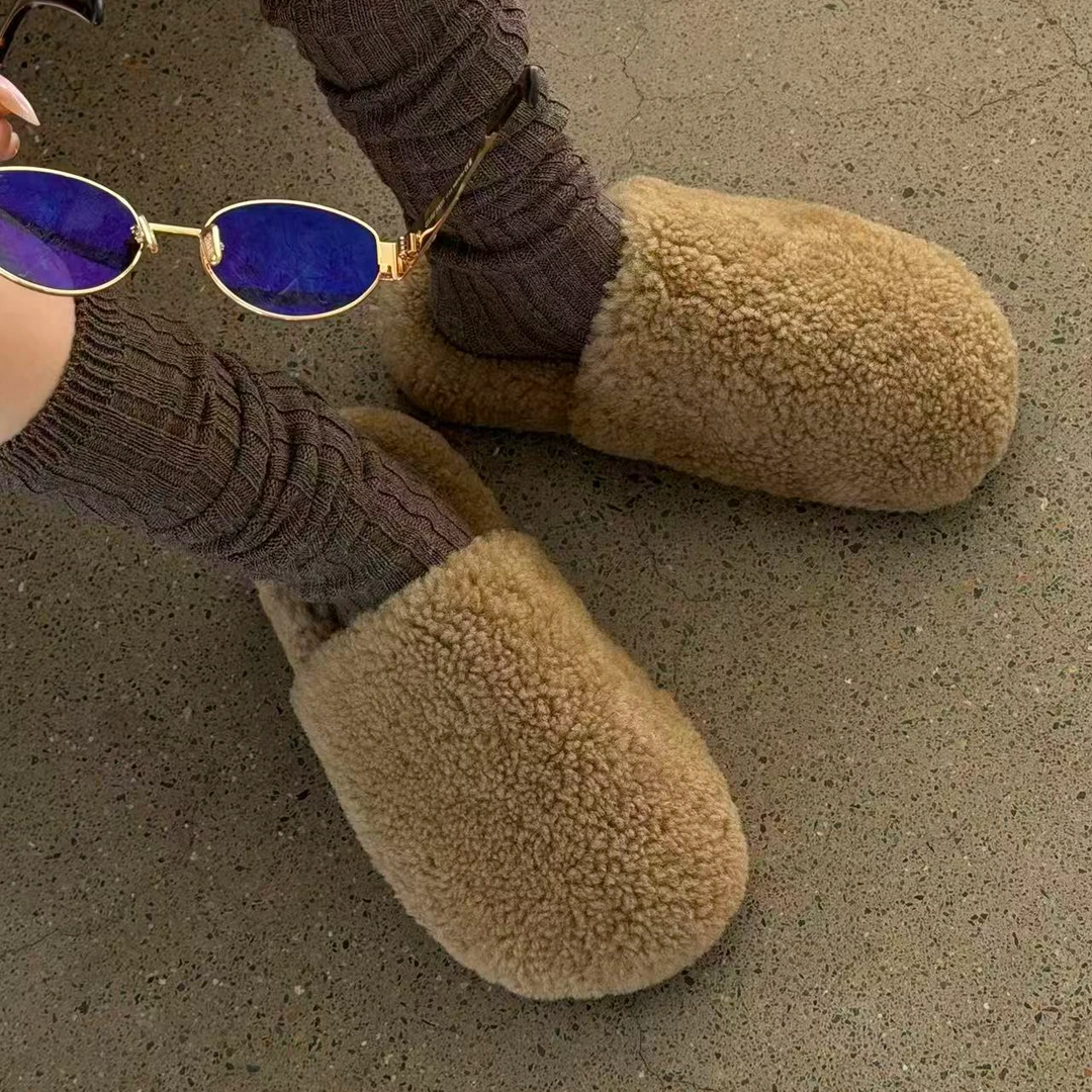 诗歌兰女鞋2025羊羔毛韩版外穿休闲毛毛拖190-33