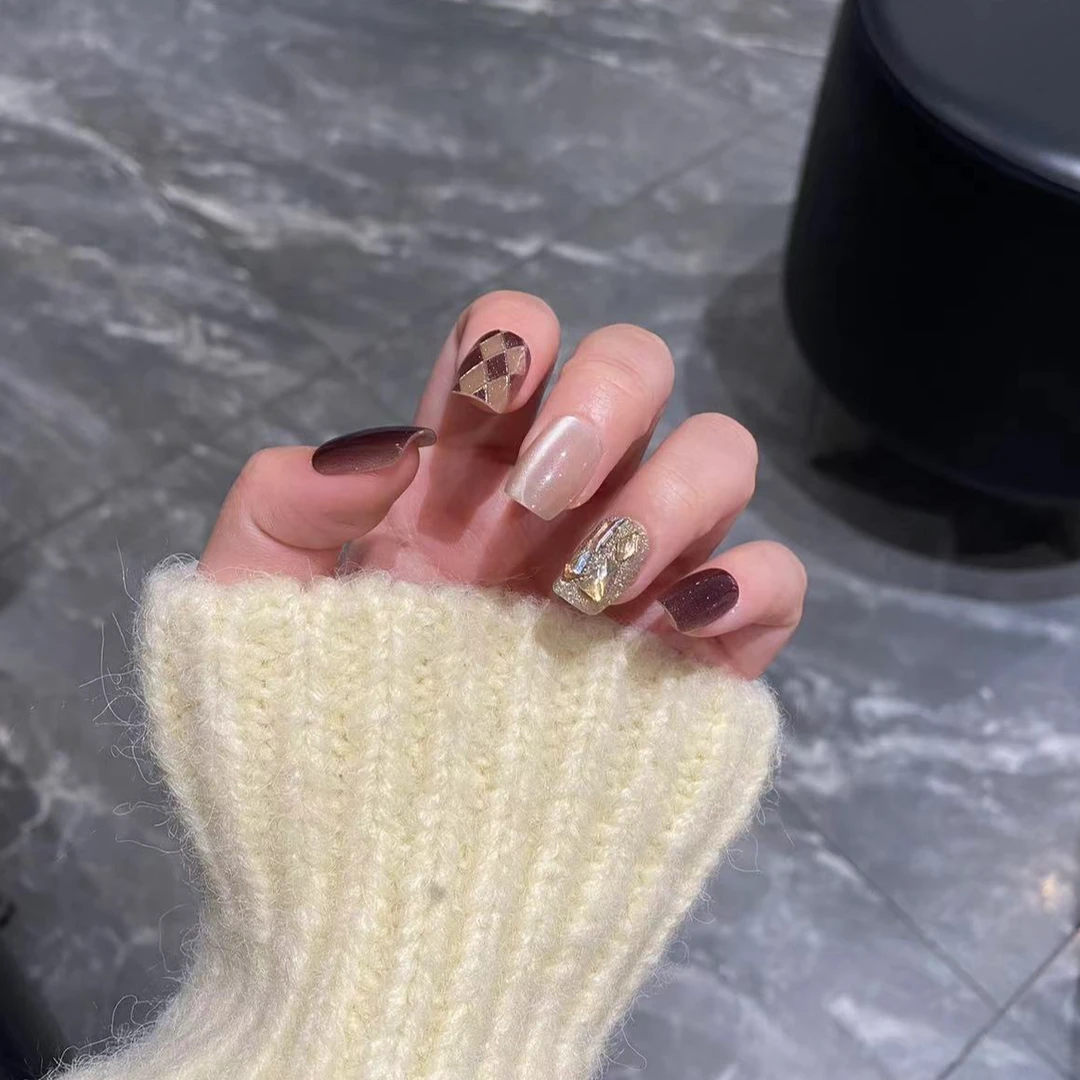 【菱花绽放】手工穿戴甲成品预制甲片可拆卸手指甲美甲猫眼短短T