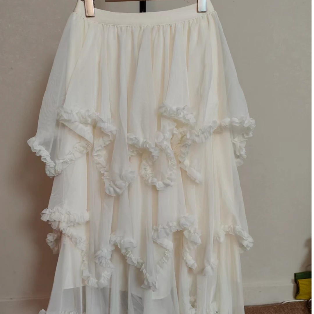 风华珏早春不规则网纱蛋糕气质半身裙