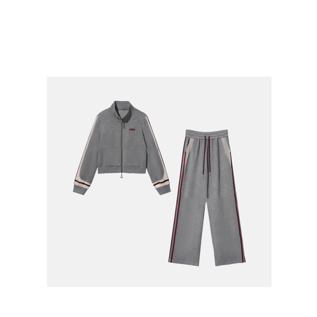 气质时尚休闲秋冬百搭长袖灰色套装6417