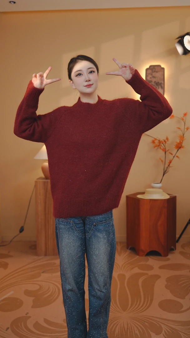 鸿运（圆领珠片简约女装针织毛衣）