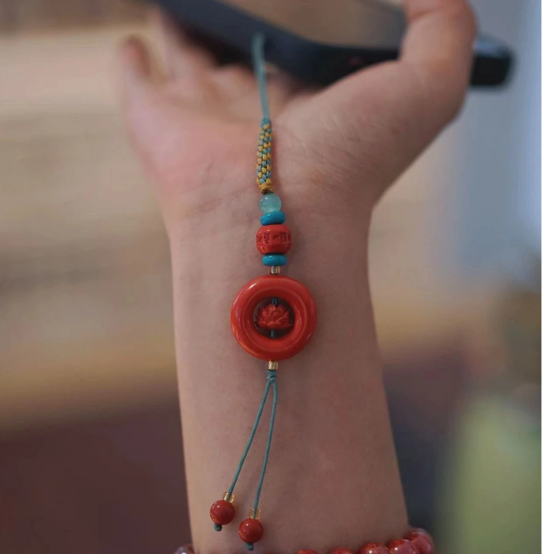 含辰砂工艺品高含量精品红砂手机坠