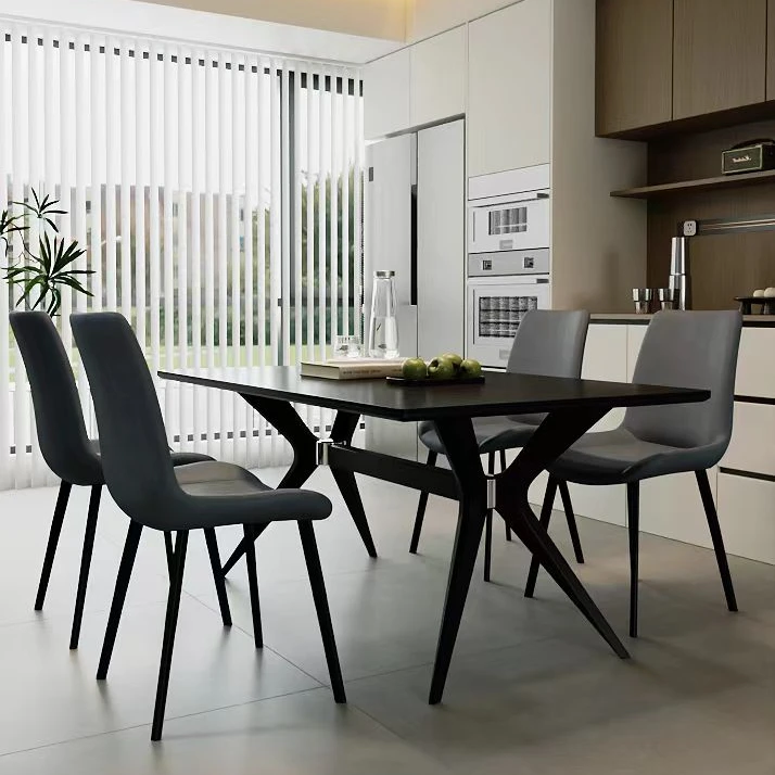 实木岩板餐桌现代意式轻奢简约小户型黑色长方形白蜡木家用饭桌子