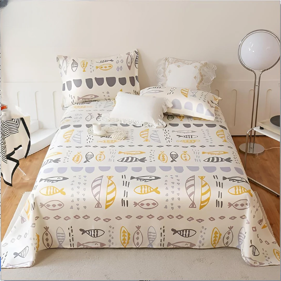 B4724 天然竹纤维双人凉席床单 小鱼230*250凉感清爽时尚简约轻奢