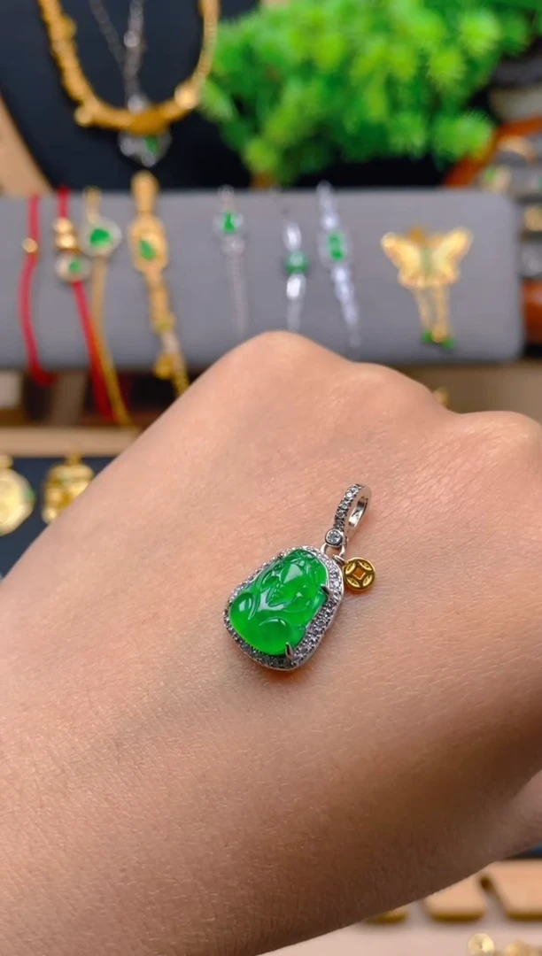 吊坠(不含链)银S925镶嵌翡翠貔貅吊坠