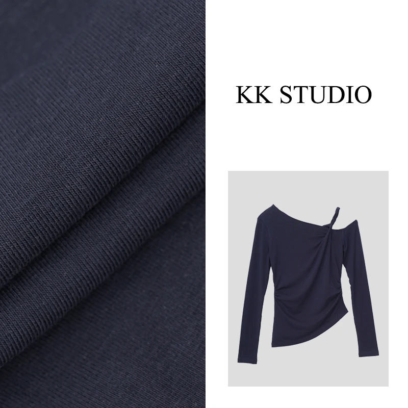 淇老板KK Studio秋新品天丝羊毛小众设计斜肩长袖上衣9226