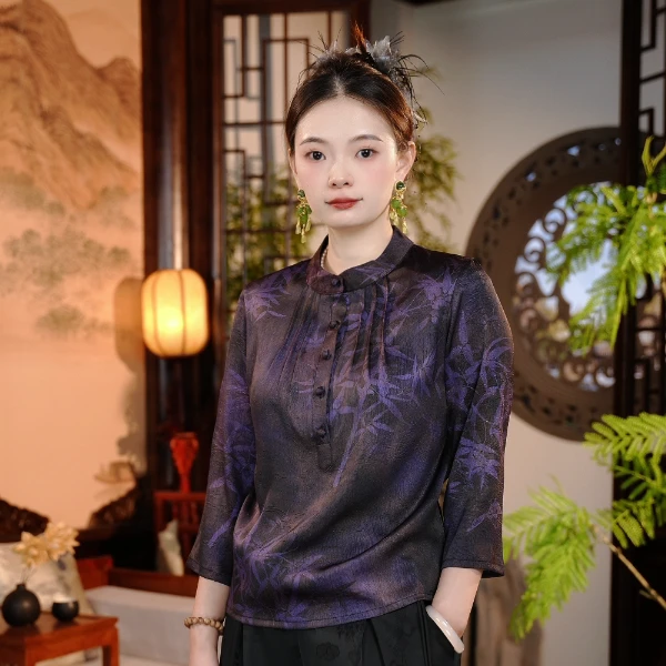紫竹 高端新款复古风气质舒适显瘦打底衫9903
