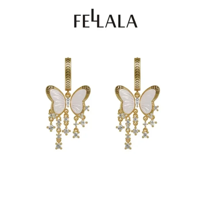 Fellala/翡拉拉「化蝶」系列月白流苏耳环轻奢