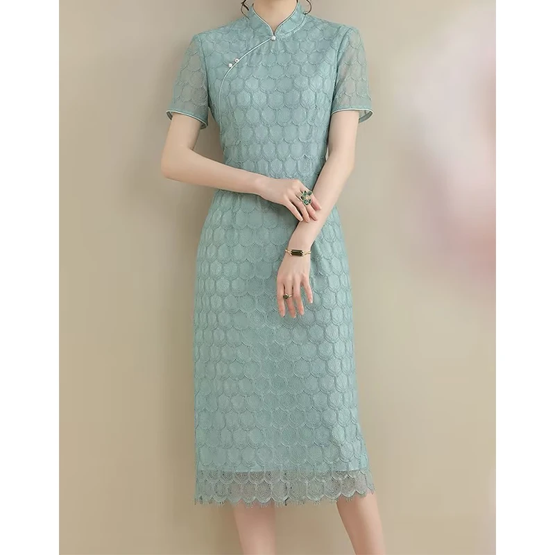 【夏季新品】3-29夏季新款气质显瘦新中式国风旗袍百搭蕾丝连衣裙