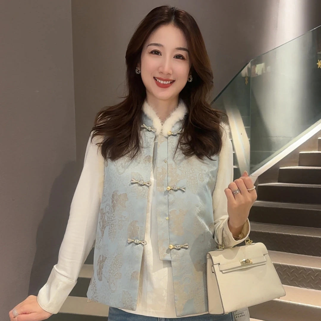 《秀秀定制》冬款时尚百搭显瘦加厚夹棉女马甲6755