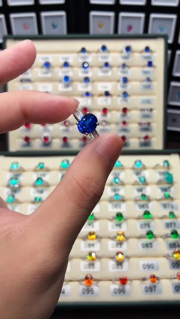 无925银简约亮蓝矢车菊色女神戒