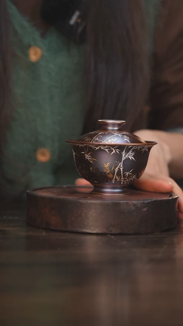 【闪购商品】杯81柴房陶瓷丨窑宝银竹盖碗