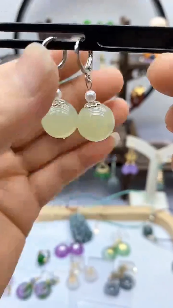 和田玉银S925镶嵌耳饰134