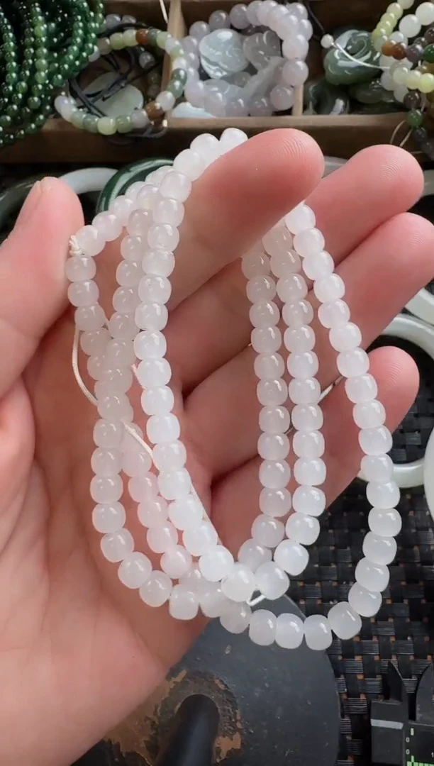颈饰未镶嵌和田玉6*5老型白玉长链