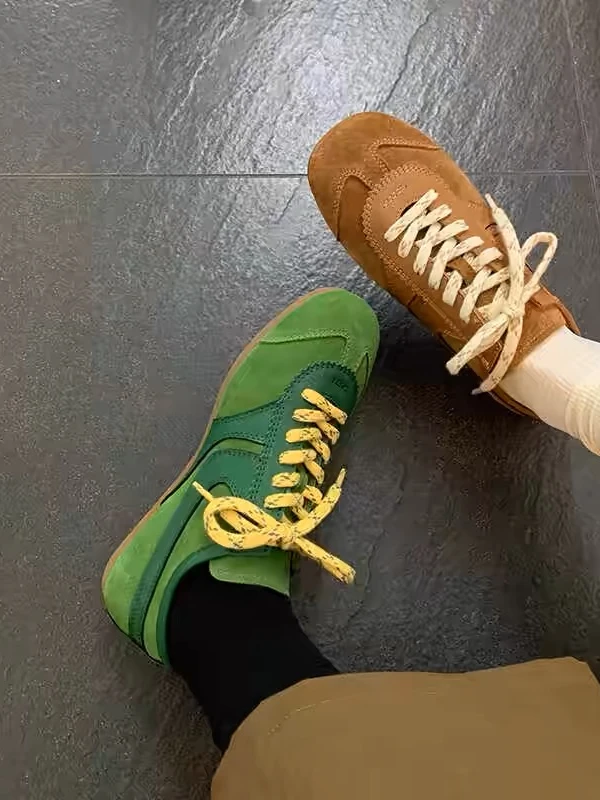 L3时尚女鞋119-189听主播提示下单运动百搭真皮复古厚底低帮做旧