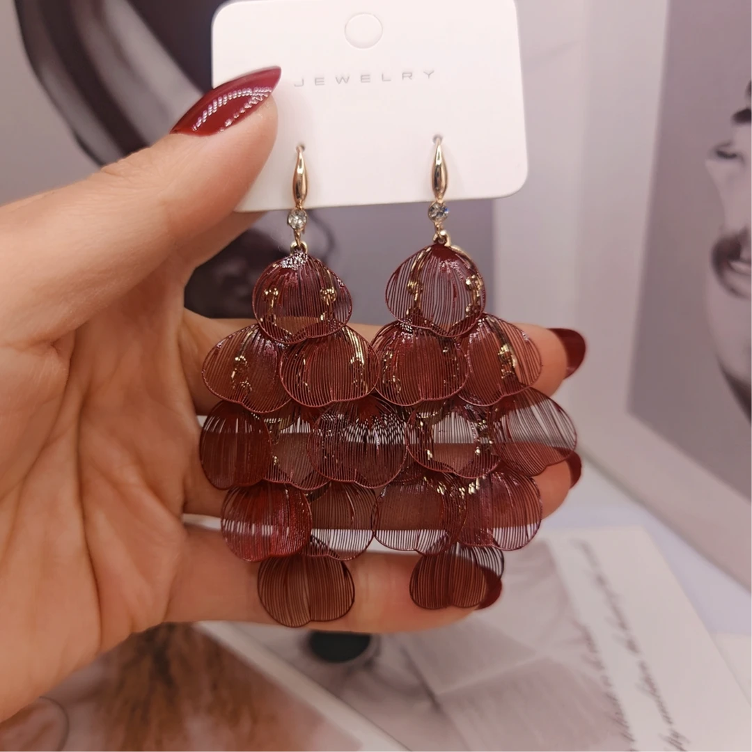 铜合金耳饰 原创微镶红色一夜暴富耳钩百搭流苏