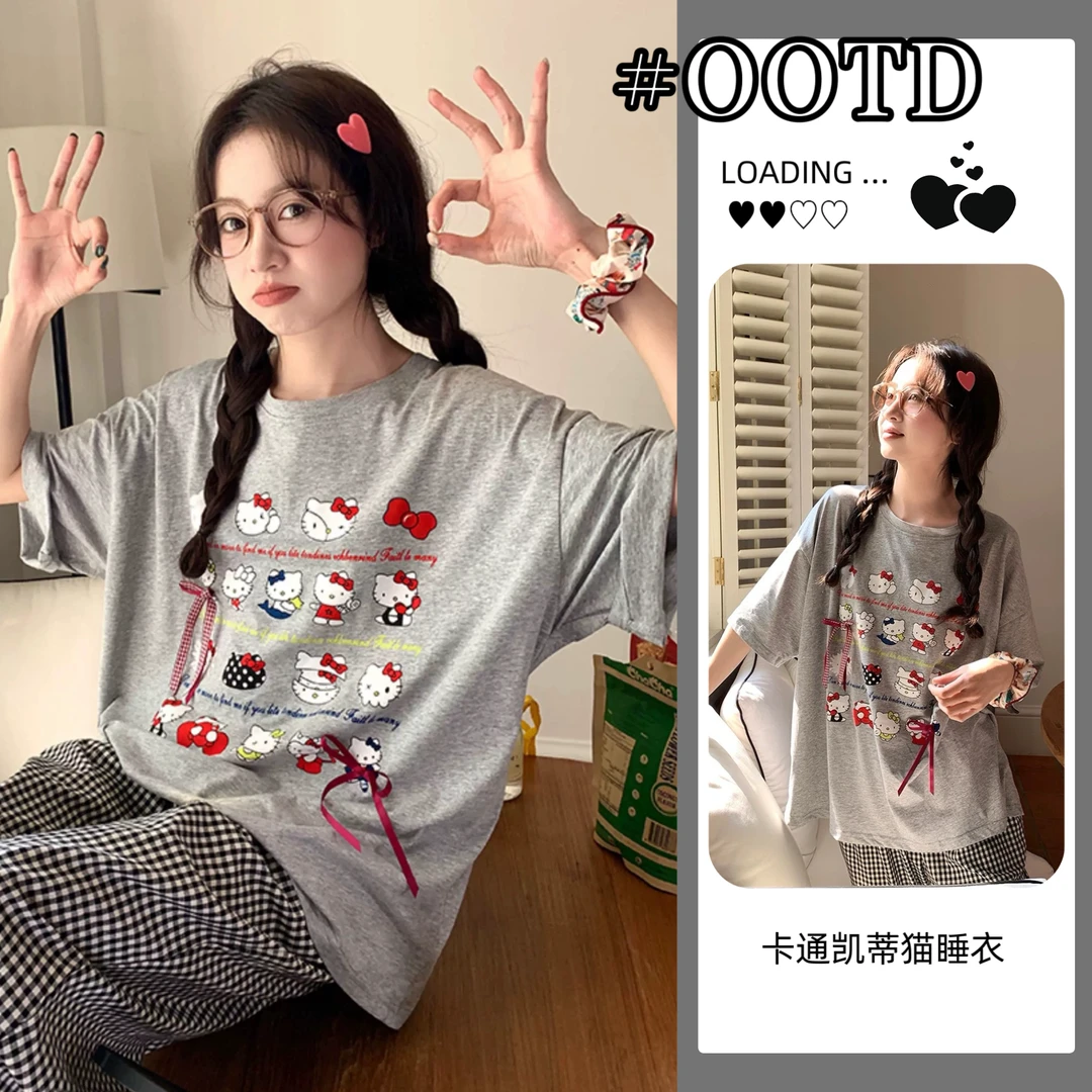 【搞怪Kitty】2025春夏季短袖睡衣女套装可爱卡通学生可外穿家居服