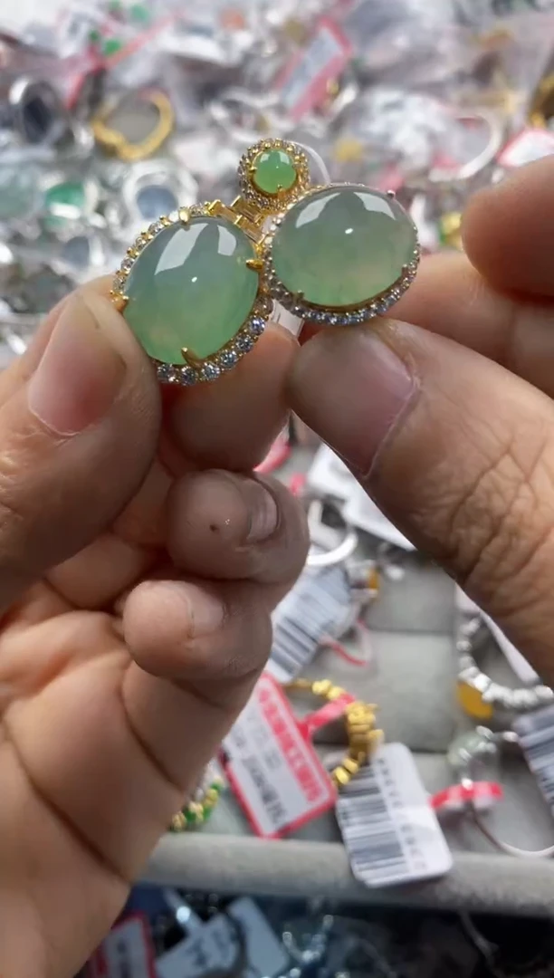 银S925镶嵌戒指翡翠666            5