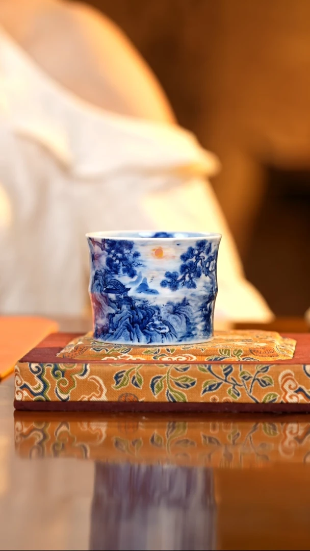 文凤窑旭日东升竹节杯