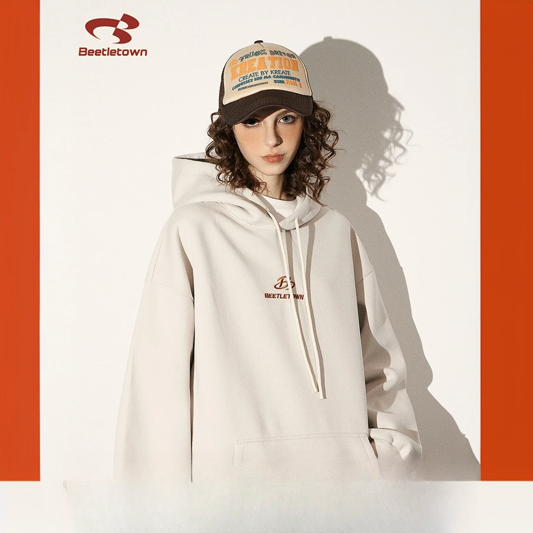 BEETLE TOWN重磅慵懒风刺绣连帽卫衣春秋男女oversize休闲衣WY302