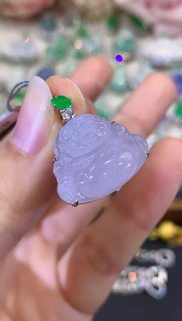 吊坠(不含链)18K金镶嵌翡翠B79 紫货有色差