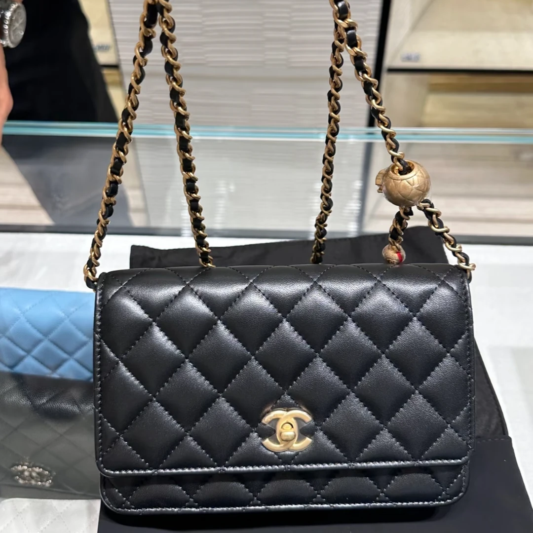 99新 Chanel/香奈儿 7285|香奈儿黑金金球芯片woc斜挎包新款