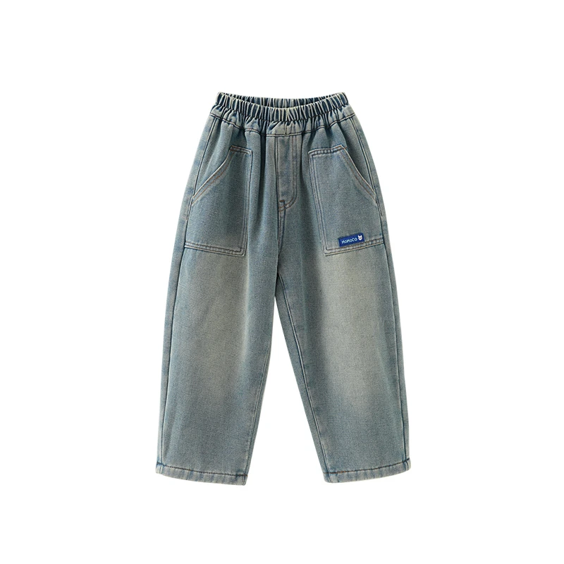 MOMOCO/玛米玛卡男童冬季中大童时尚加厚加绒牛仔裤77430350028