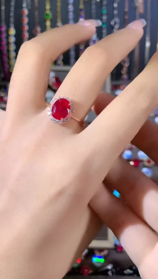 银S925镶嵌戒指红宝石79玫瑰金