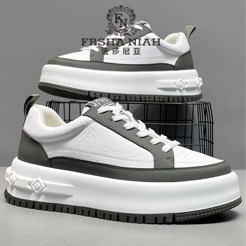 法莎尼亚男鞋秋季新款增高小白鞋男士真皮厚底潮鞋百搭运动休闲鞋