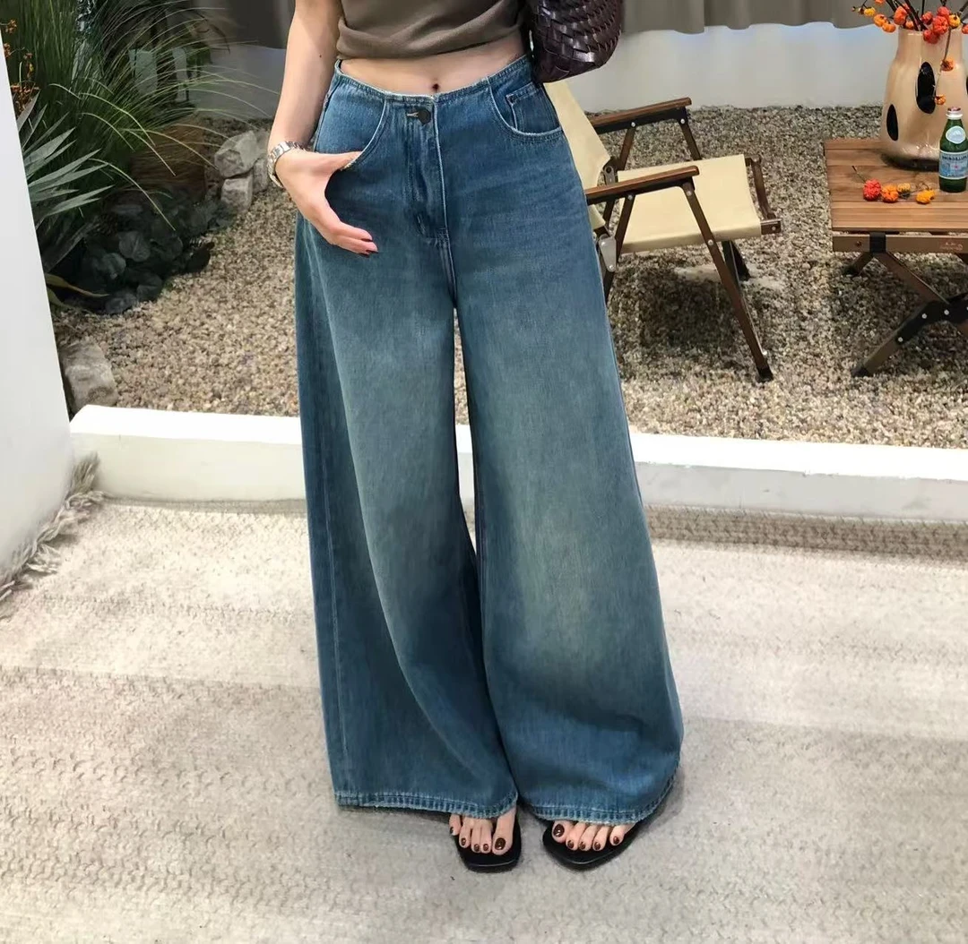 可可里复古俏皮高级感大阔腿裤2025显瘦气质A复古棉牛仔裤裙裤女