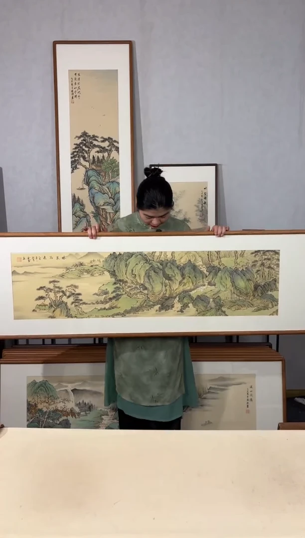 国画手绘*林泉高逸*52*172cm带框发货