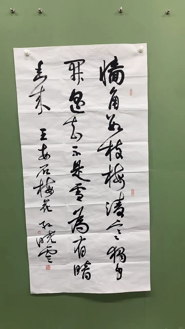 竖款精品四尺书法，墙角