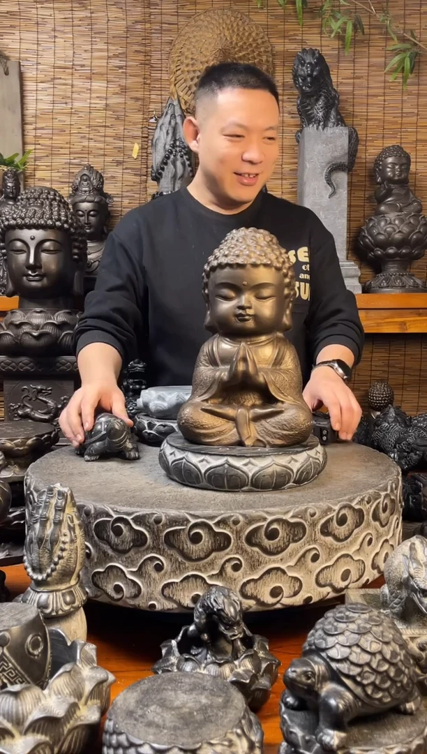 石材30宝宝佛加底座天然青石雕刻