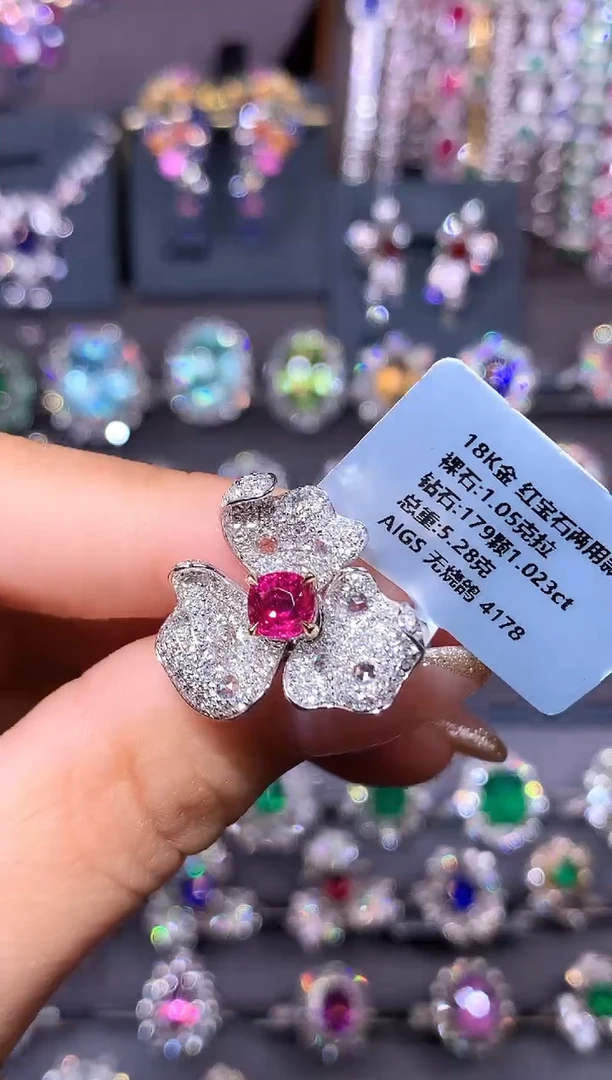 18K金镶嵌戒指红宝石1.05ct/AIGS/无烧鸽血红