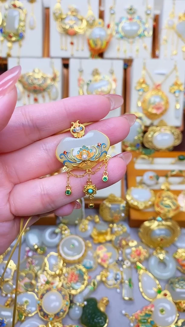 颈饰银S925镀金镶嵌和田玉1