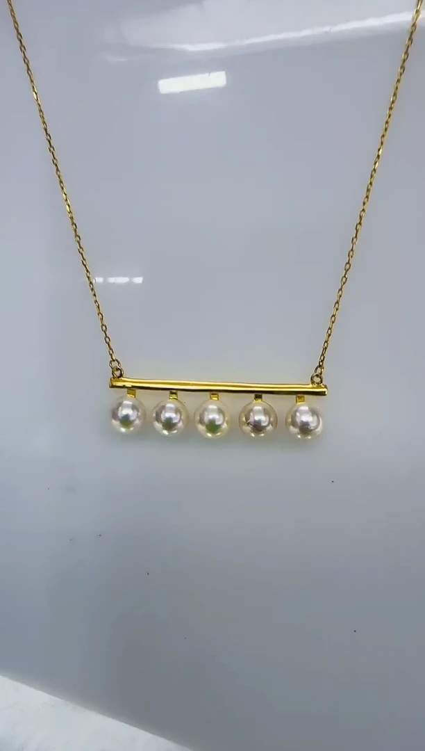 银S925镶嵌海水珍珠DA海水羽皇金平衡木吊坠7-8 y250