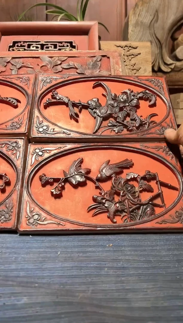 香榧木对*老木雕花板