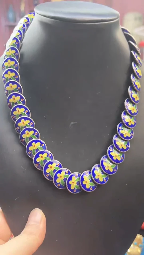 非遗 景泰蓝锁骨链 1.5 宝蓝黄花
