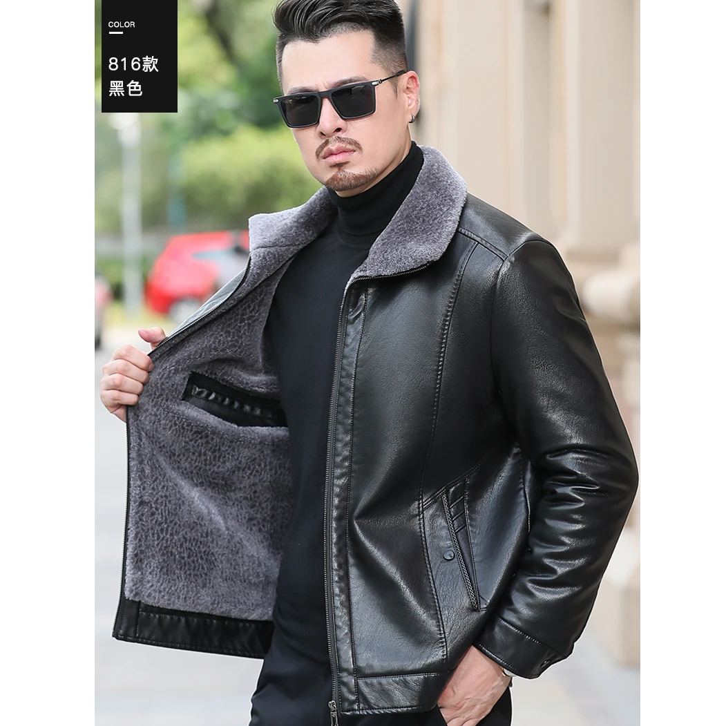 男士皮夹克外套爆款2025新款冬季加绒保暖加厚加肥加大皮衣爸爸装
