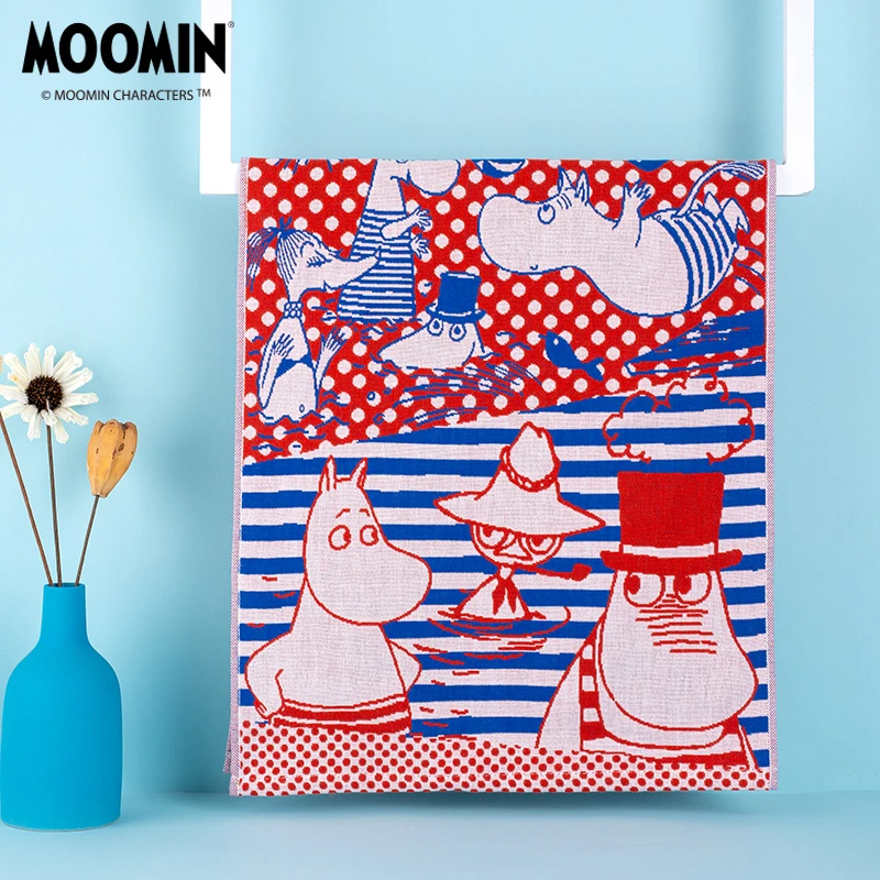 夕才儿美术馆姆明正品戏水纱布面巾毛巾吸水巾柔软印花洗澡