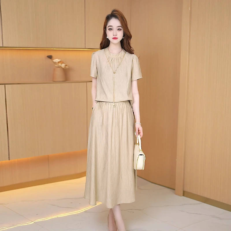 【两件套连衣裙】夏季新款时尚修身气质洋气收腰显瘦减龄短袖女神范