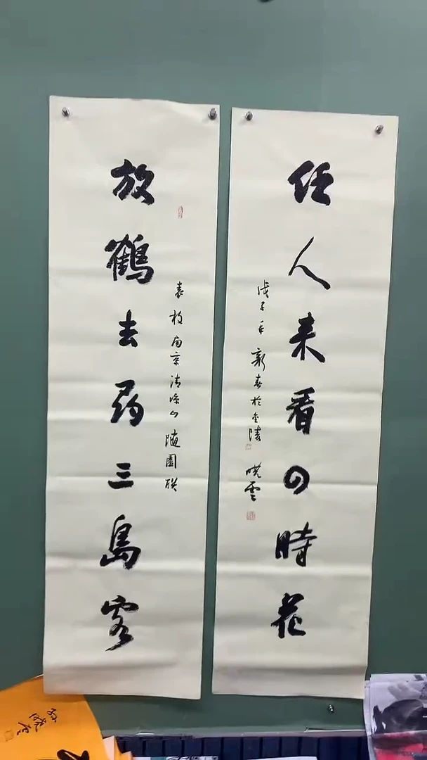 竖款精品六尺对开书法，对联