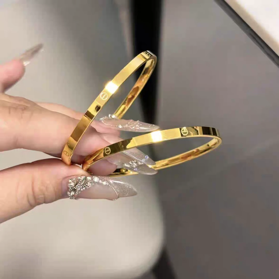 【卡4一字光面】5D足金999黄金手镯轻奢设计水贝黄金手环按克算价