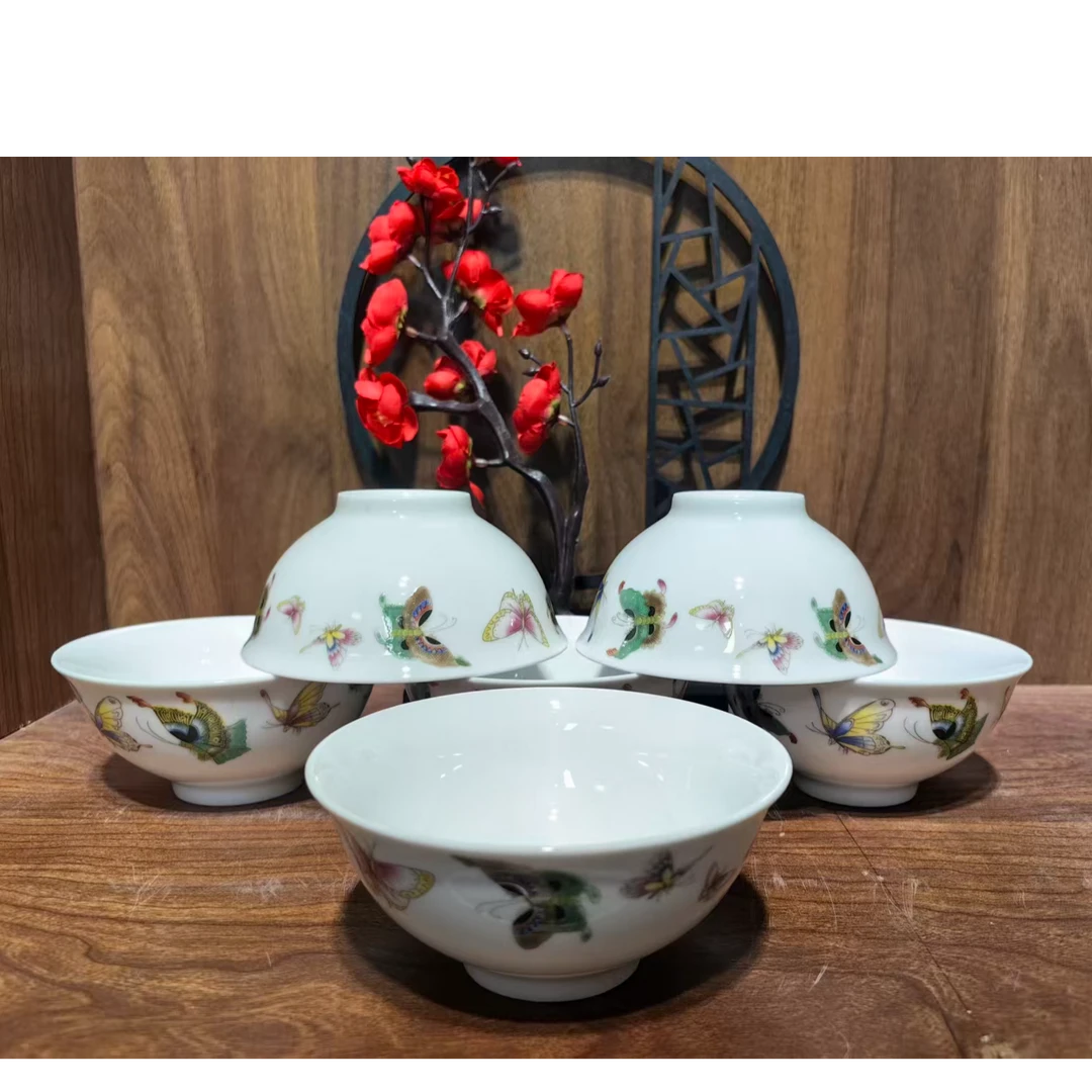 仿古瓷 B069景德镇制陶瓷蝴蝶花碗6.5英寸16厘米6件