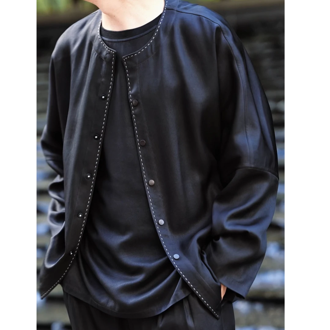 【再易】2025新款手工皮子香云纱桑蚕丝男士休闲外套ZY0087S-F152