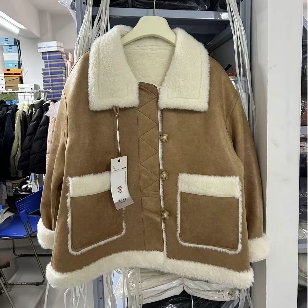 贝姐同款【福利款清仓】设计感厚款大口袋皮毛一体8065