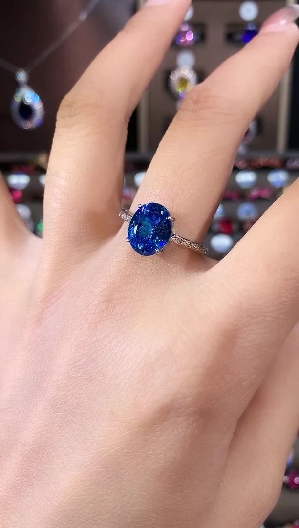 银S925镶嵌戒指海蓝宝石810银色