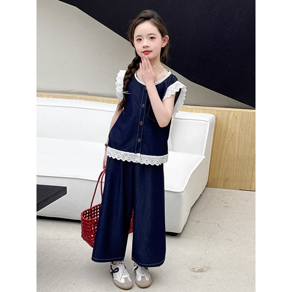女童套装2025夏季新款儿童牛仔夏款两件套女孩洋气时髦百搭夏装