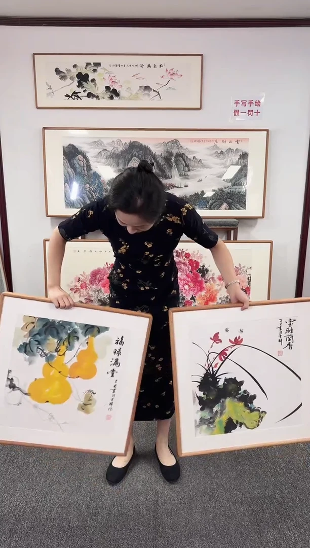 国画葫芦，兰草60*60一对孙吉祥老师